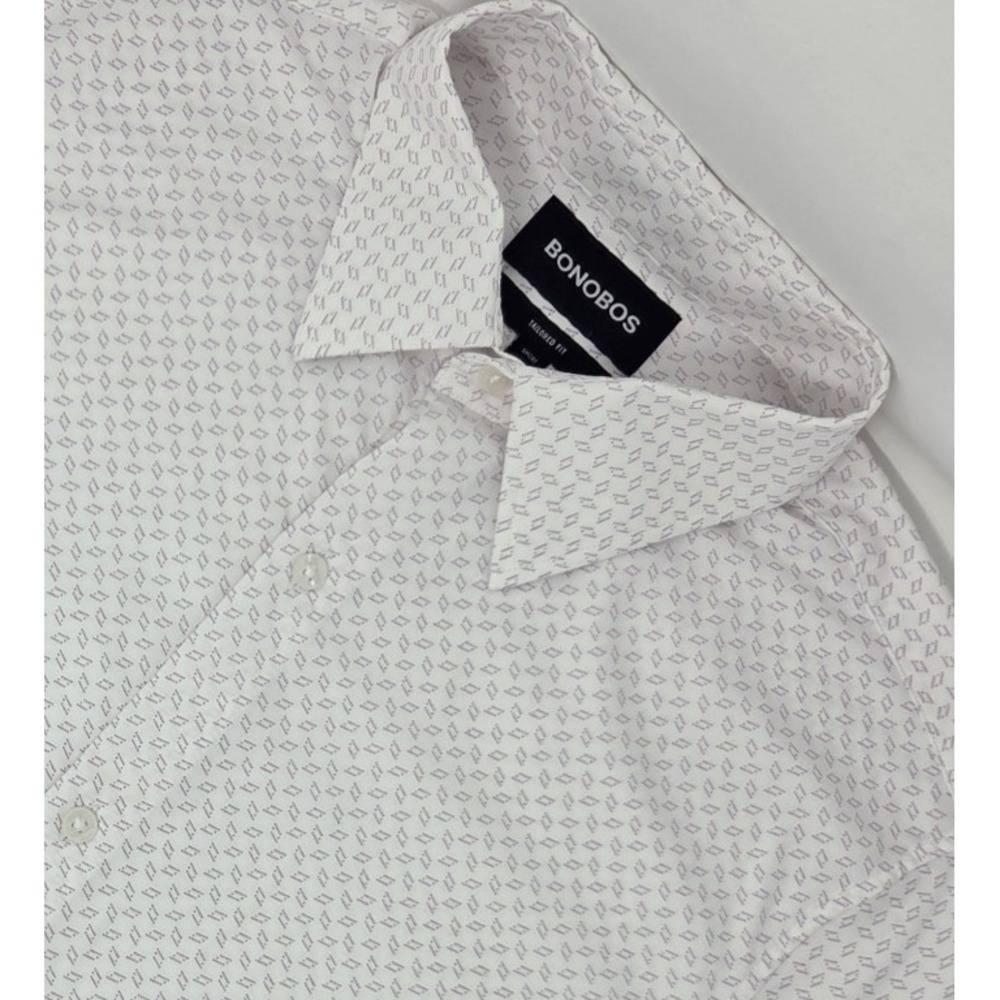 Bonobos Tailored Fit Short Sleeve Performance Shirt Mens M Short White w/ AOP